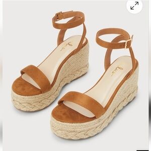 Lulu's Brown Espadrille Wedges with Ankle Strap